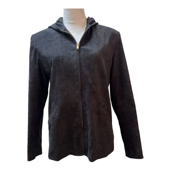 Focus Hooded Jacket Full Zip Up Suede Style Coat Lightweight Comfy Casual - Picture 1 of 7
